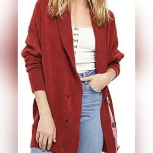 Free People Red Boyfriend Cardigan Sweater oversized S
